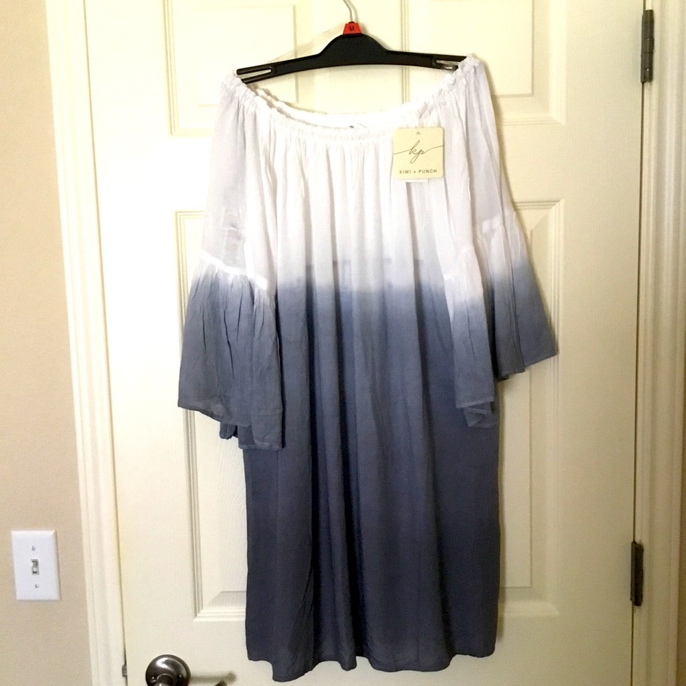 Two way Beach dress Off the Shoulder Tie Dye Ombre Blue White Peasant Dress